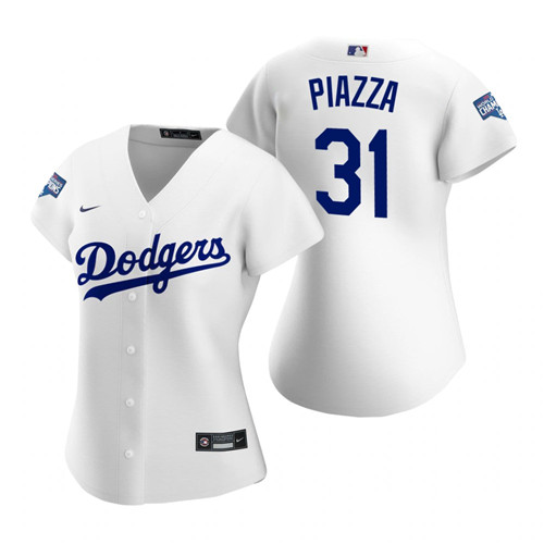 Women Los Angeles Dodgers #31 Mike Piazza White 2020 World Series Champions Replica Jersey