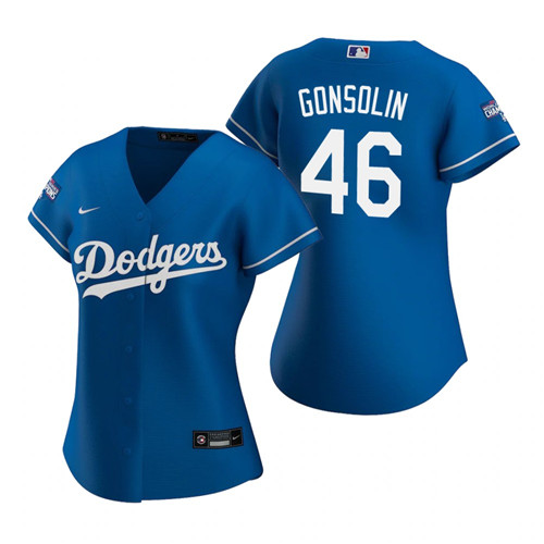 Women Los Angeles Dodgers #46 Tony Gonsolin Royal 2020 World Series Champions Replica Jersey