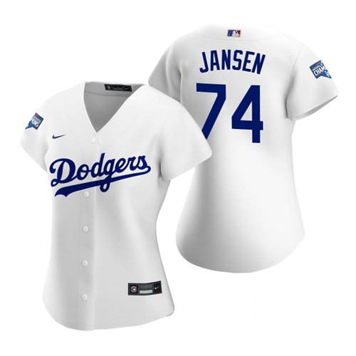 Women Los Angeles Dodgers #74 Kenley Jansen White 2020 World Series Champions Replica Jersey
