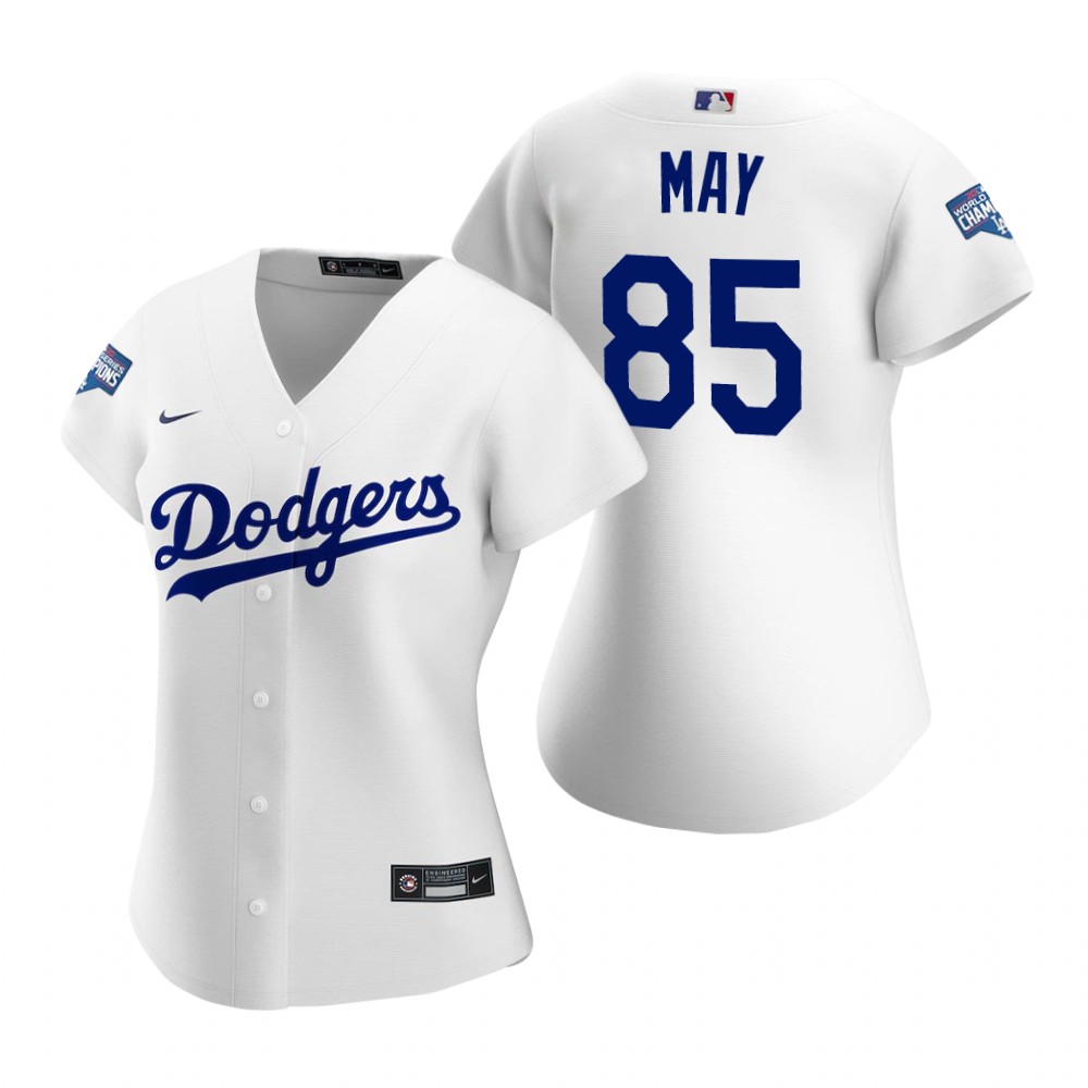 Women Los Angeles Dodgers #85 Dustin May White 2020 World Series Champions Replica Jersey