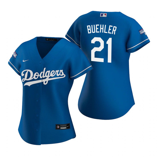 Women Los Angeles Dodgers 21 Walker Buehler Royal 2020 World Series Champions Replica Jersey