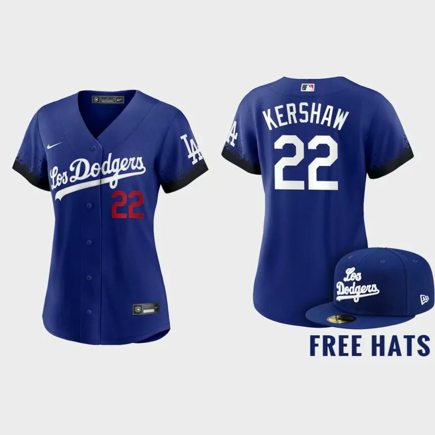 Women Los Angeles Dodgers Clayton Kershaw Royal City Connect Free Hat Jersey