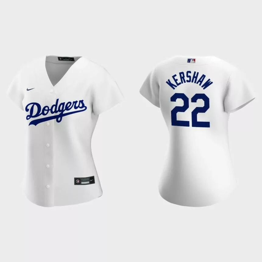 Women Los Angeles Dodgers Clayton Kershaw White Replica Home Jersey