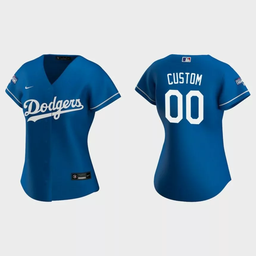 Women Los Angeles Dodgers Custom Royal 2020 World Series Champions Alternate Replica Jersey