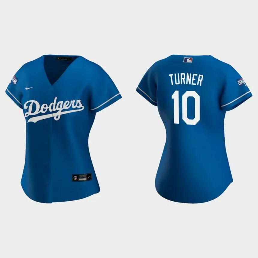 Women Los Angeles Dodgers Justin Turner Royal 2020 World Series Champions Alternate Replica Jersey