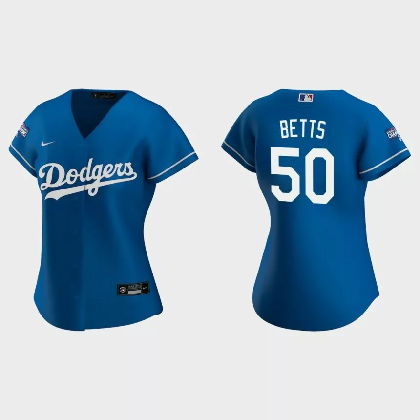 Women Los Angeles Dodgers Mookie Betts Royal 2020 World Series Champions Alternate Replica Jersey
