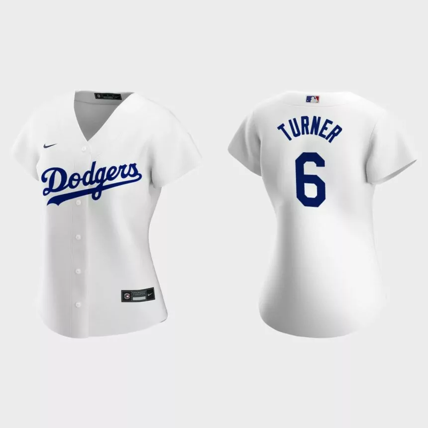 Women Los Angeles Dodgers Trea Turner White Replica Home Jersey