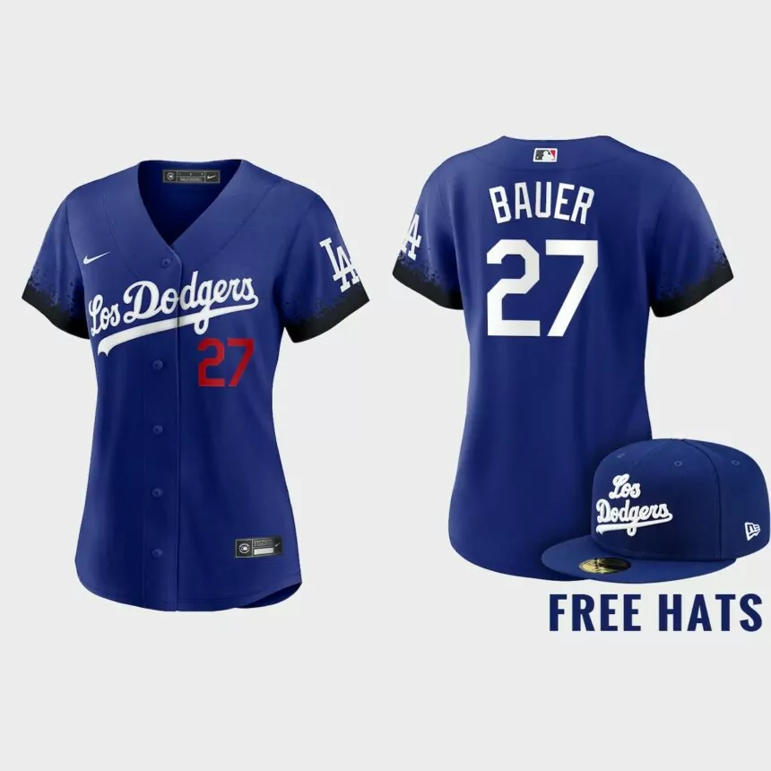 Women Los Angeles Dodgers Trevor Bauer Royal City Connect Free Hat Jersey
