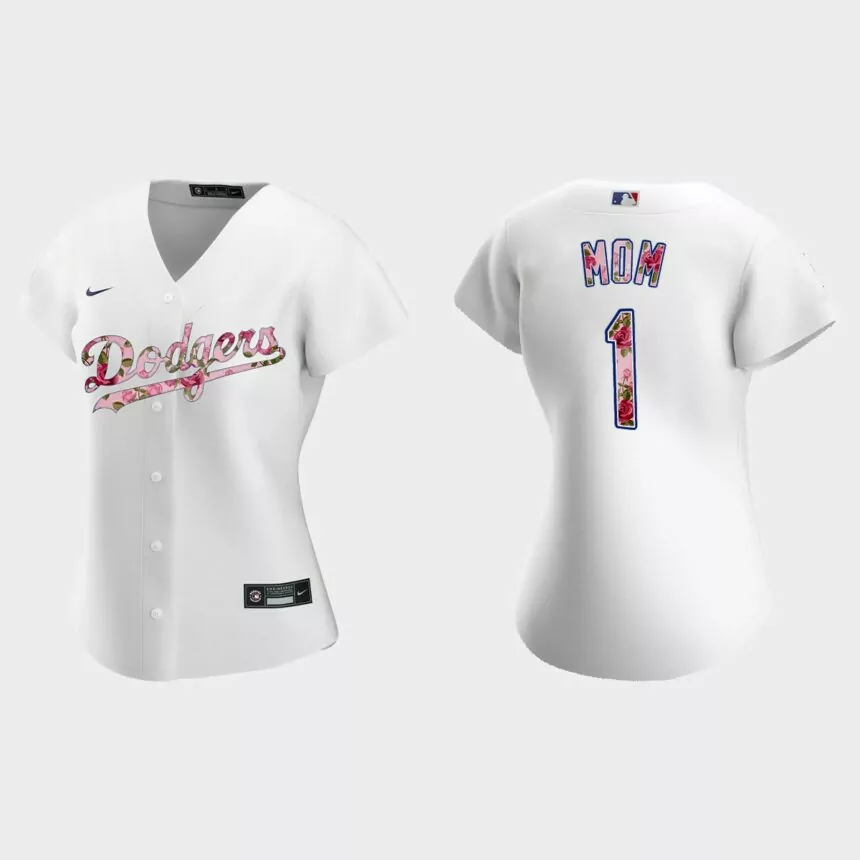 Women Los Angeles Dodgers White Mother’s Day Number 1 Mom Jersey