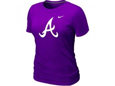 Women MLB Atlanta Braves Heathered NEW Purple lended T-Shirt