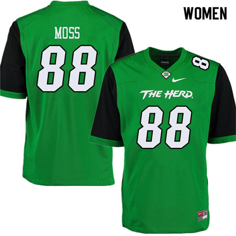 Women Marshall Thundering Herd #88 Randy Moss 2012-19 Green Black Sleeves Nike College Football Game 