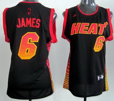 Women Miami Heat 6 LeBron James Black Vibe Fashion Swingman Jerseys