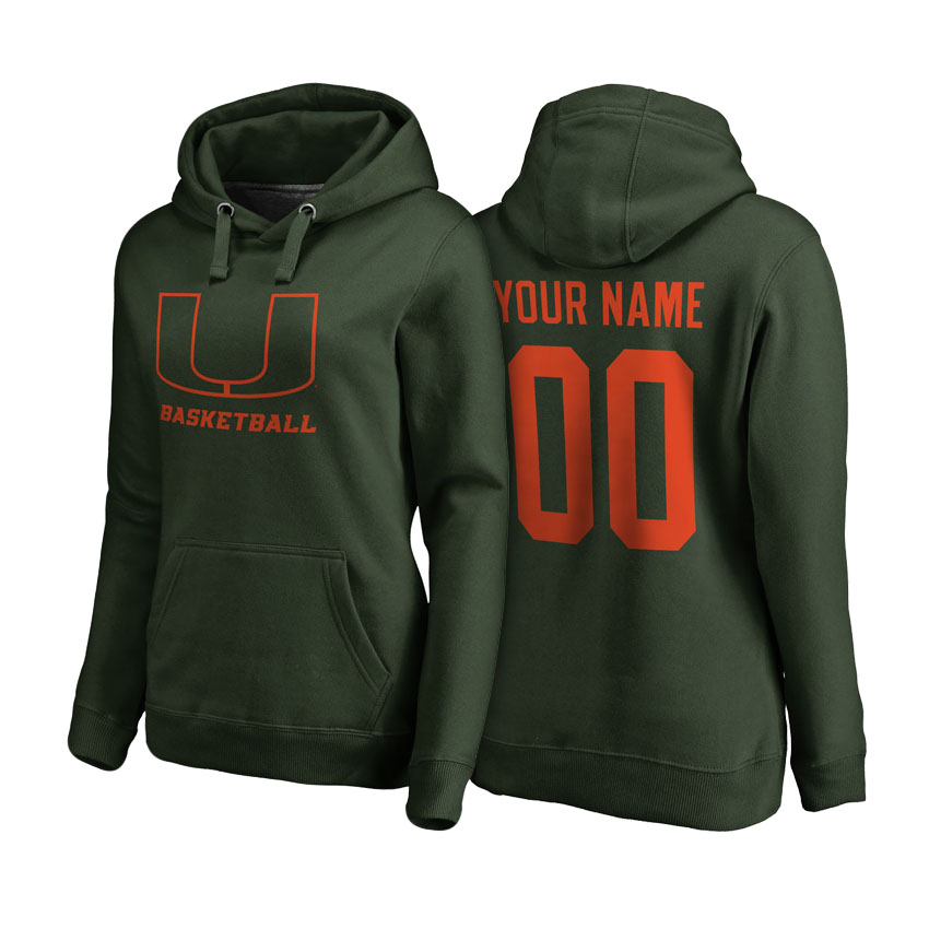 Women Miami Hurricanes Green Custom Name And Number Basketball Hoodie