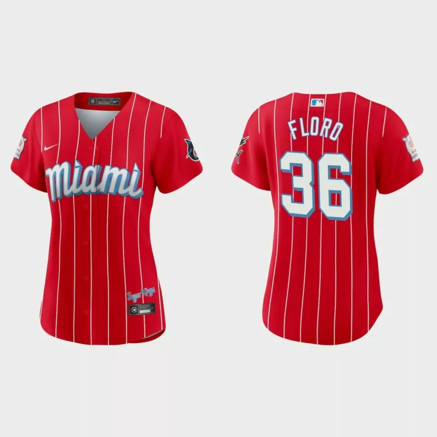 Women Miami Marlins Dylan Floro Red 2021 City Connect Replica Jersey