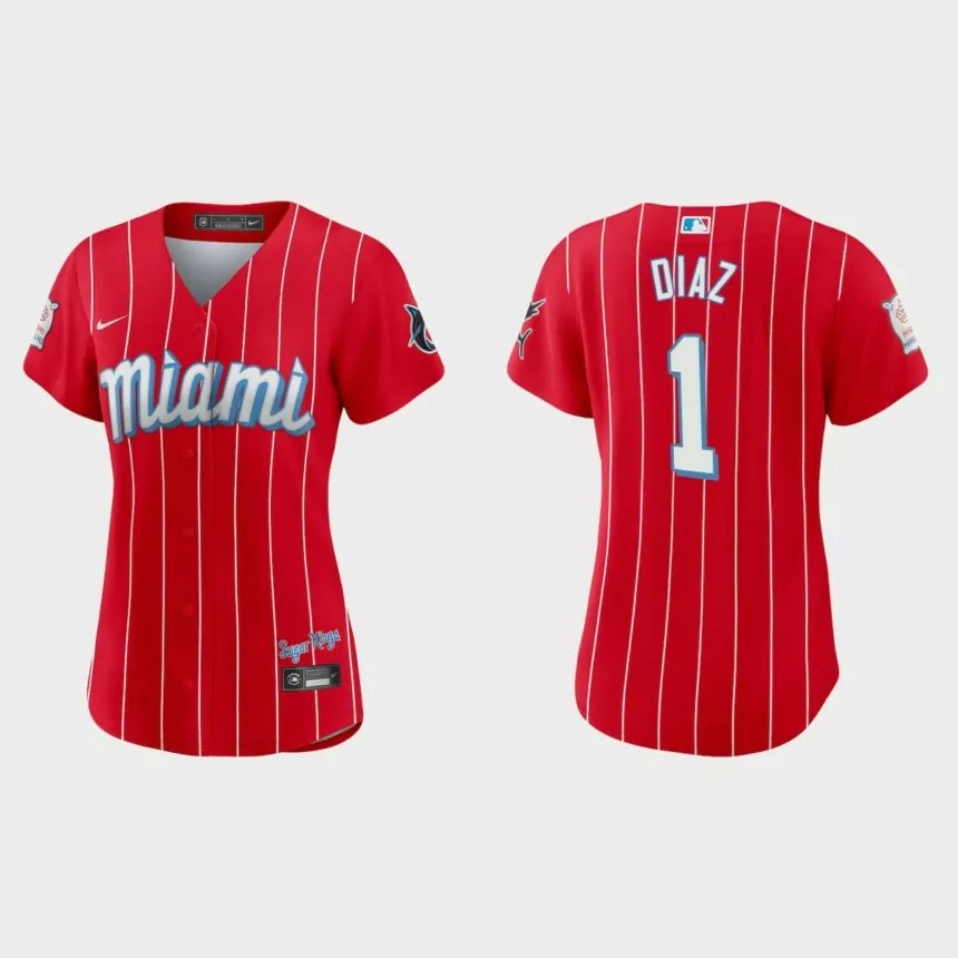 Women Miami Marlins Isan Diaz Red 2021 City Connect Replica Jersey