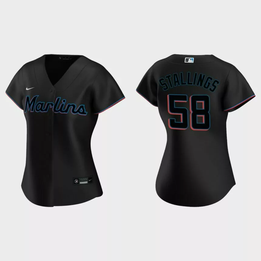 Women Miami Marlins Jacob Stallings Black Replica Jersey