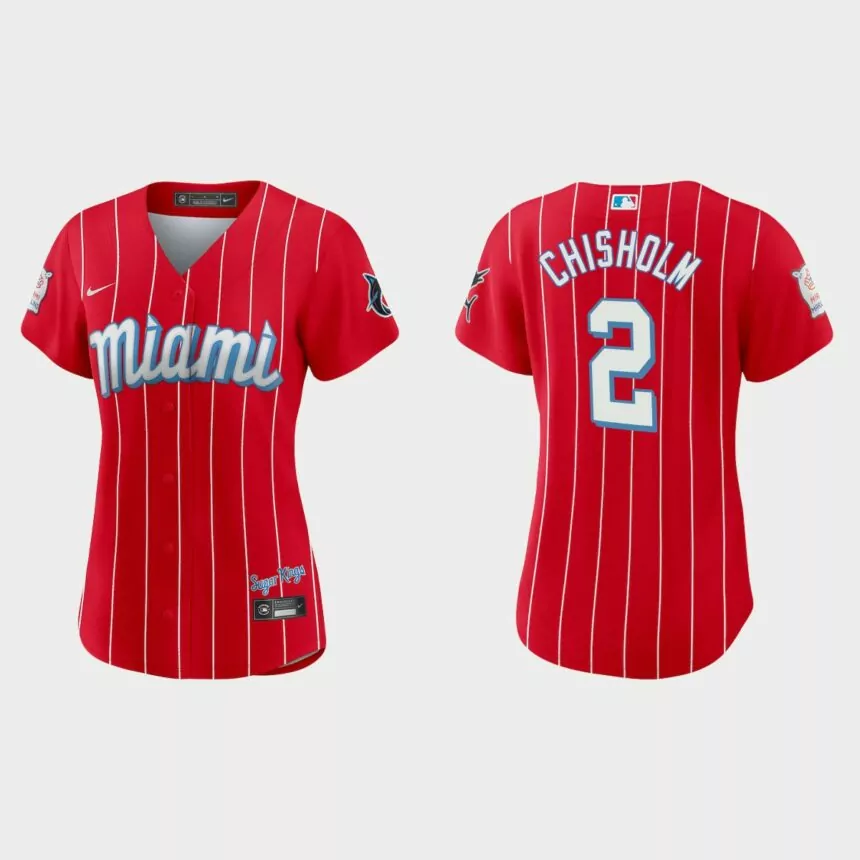 Women Miami Marlins Jazz Chisholm Red 2021 City Connect Replica Jersey