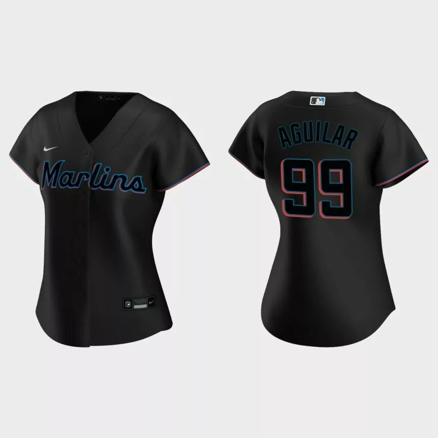 Women Miami Marlins Jesus Aguilar Black Replica Jersey