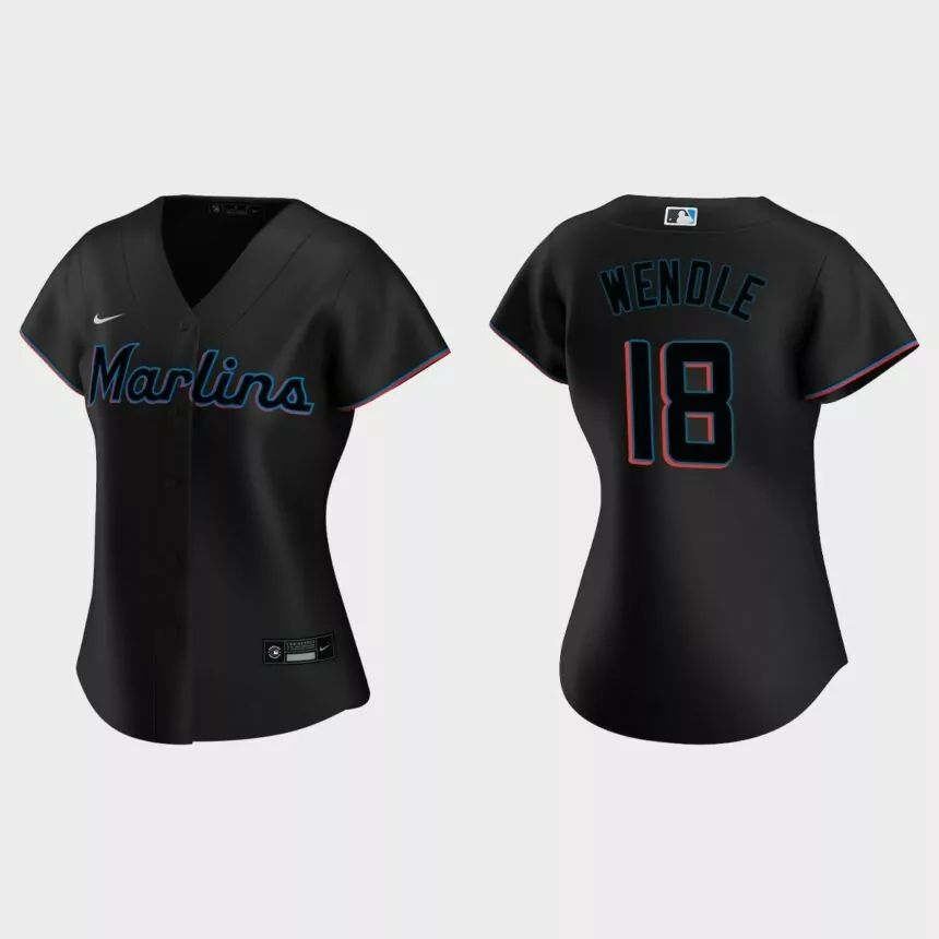 Women Miami Marlins Joe Wendle Black Replica Jersey
