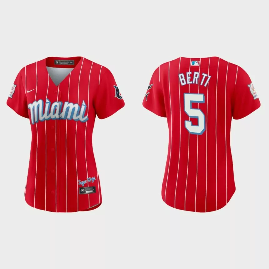 Women Miami Marlins Jon Berti Red 2021 City Connect Replica Jersey