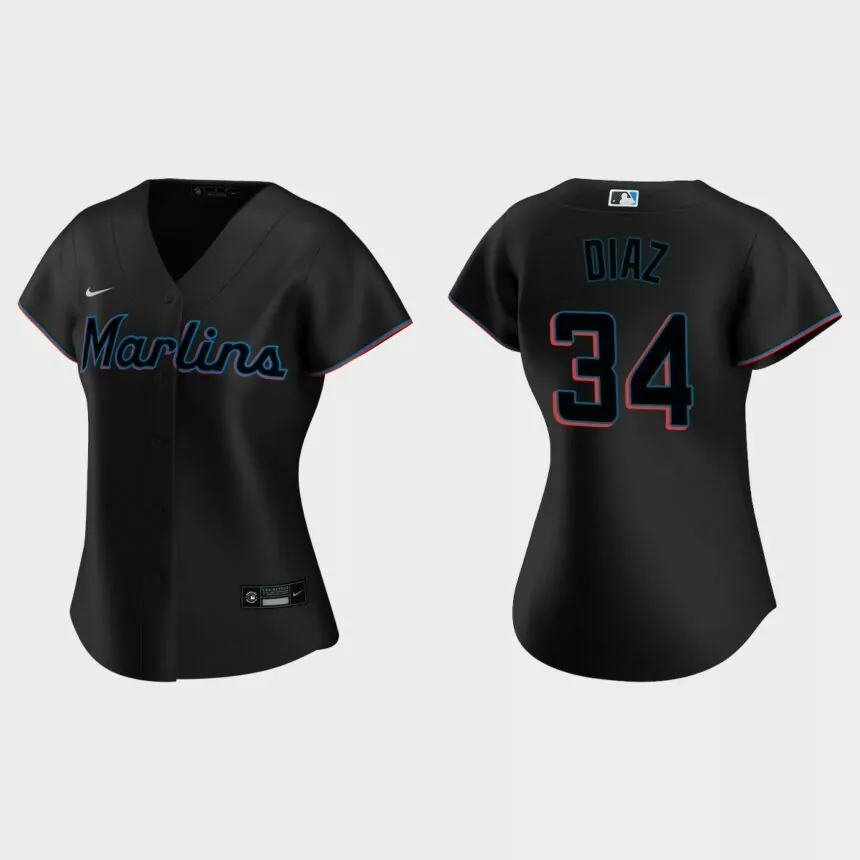 Women Miami Marlins Lewin Diaz Black Replica Jersey