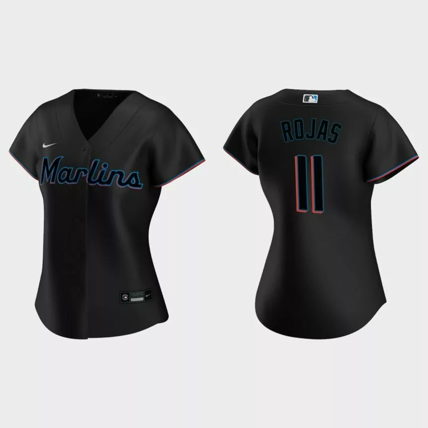 Women Miami Marlins Miguel Rojas Black Replica Jersey
