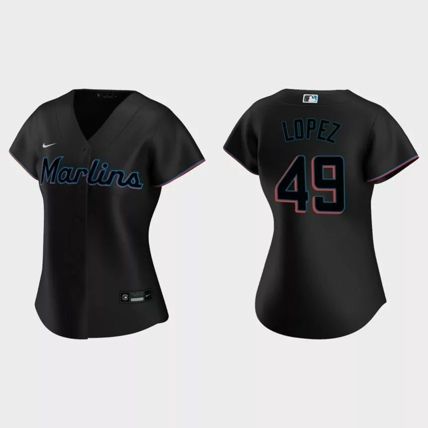 Women Miami Marlins Pablo Lopez Black Replica Jersey