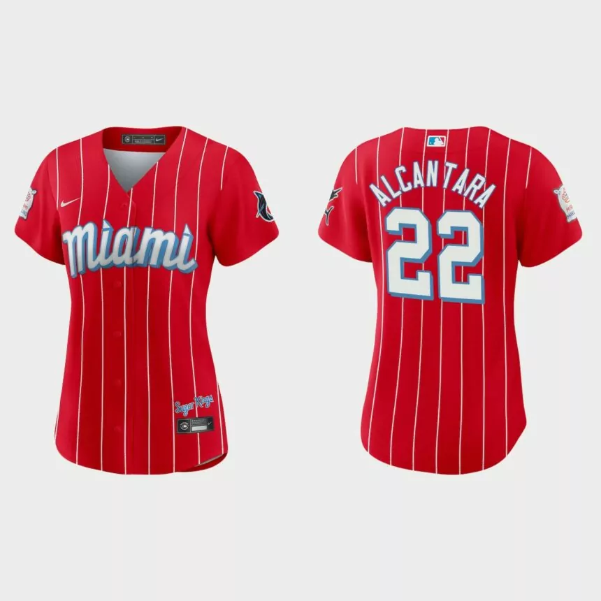 Women Miami Marlins Sandy Alcantara Red 2021 City Connect Replica Jersey