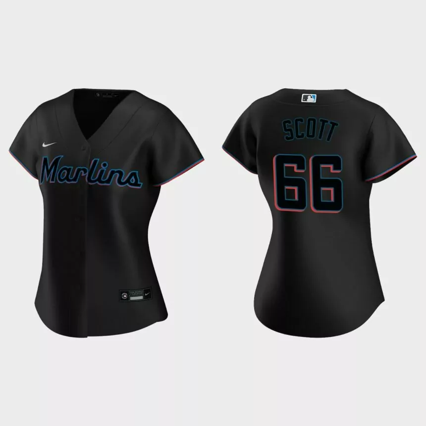 Women Miami Marlins Tanner Scott Black Replica Jersey