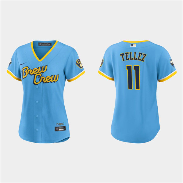 Women Milwaukee Brewers #11 Rowdy Tellez Powder Blue 2022 City Connect Jersey