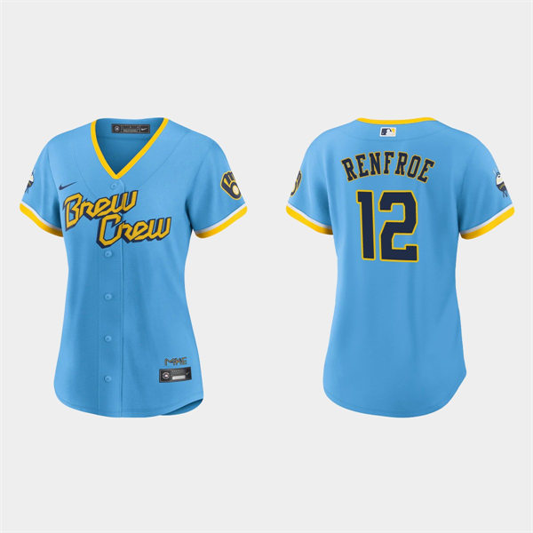 Women Milwaukee Brewers #12 Hunter Renfroe Powder Blue 2022 City Connect Jersey