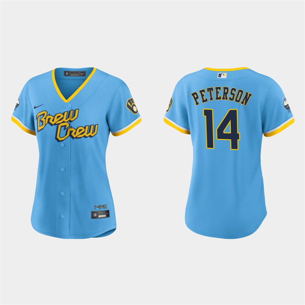 Women Milwaukee Brewers #14 Jace Peterson Powder Blue 2022 City Connect Jersey