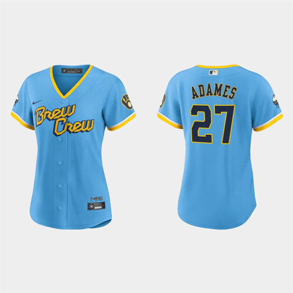 Women Milwaukee Brewers #27 Willy Adames Powder Blue 2022 City Connect Jersey