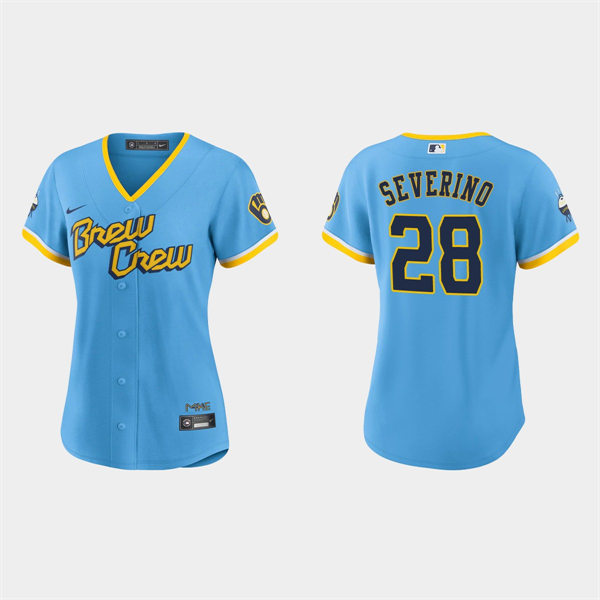 Women Milwaukee Brewers #28 Pedro Severino Powder Blue 2022 City Connect Jersey