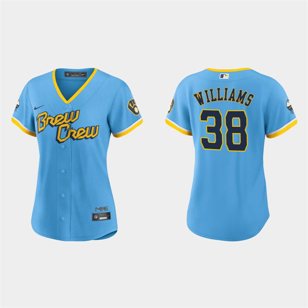 Women Milwaukee Brewers #38 Devin Williams Powder Blue 2022 City Connect Jersey