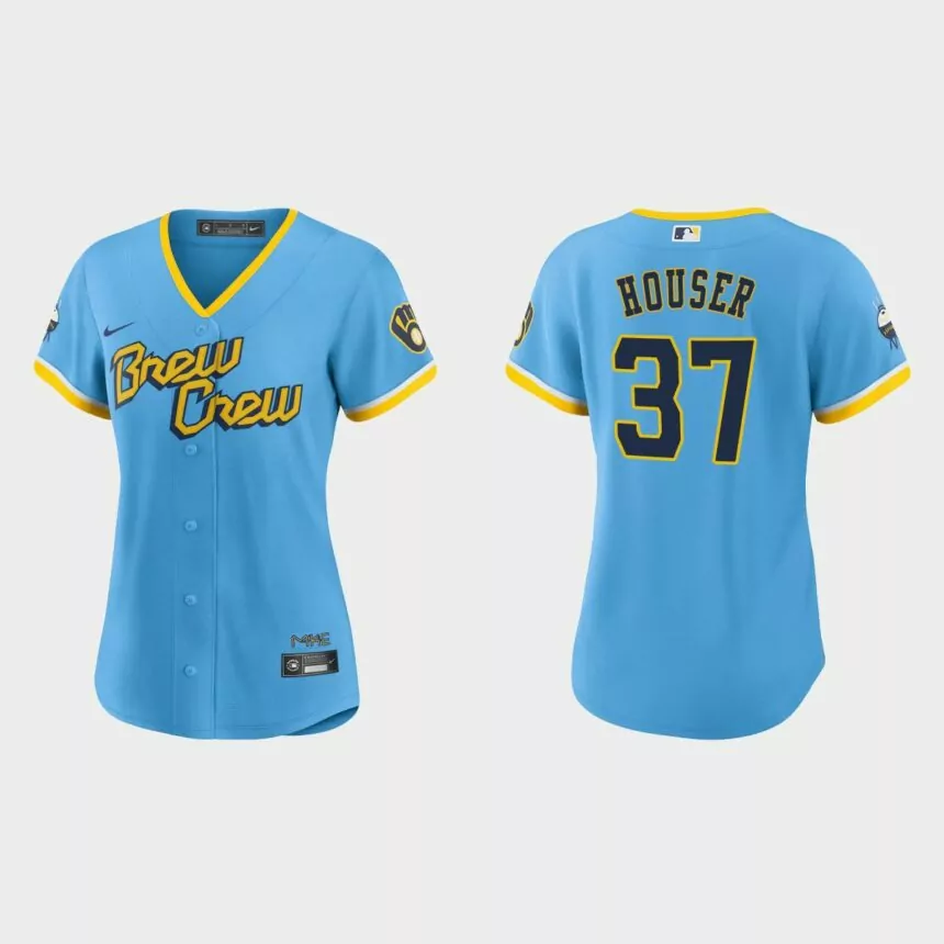 Women Milwaukee Brewers Adrian Houser Powder Blue 2022 City Connect Replica Jersey