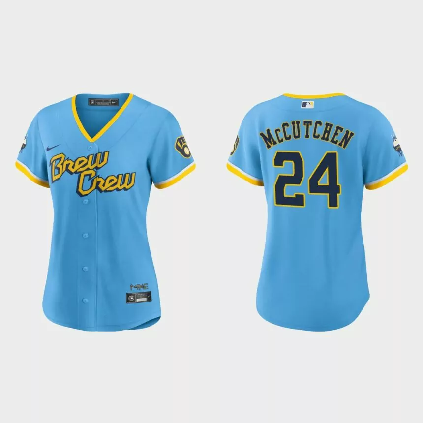 Women Milwaukee Brewers Andrew McCutchen Powder Blue 2022 City Connect Replica Jersey