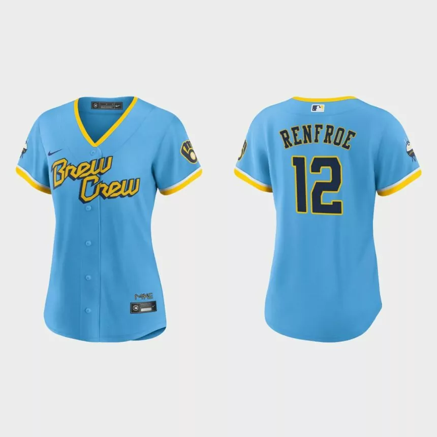 Women Milwaukee Brewers Hunter Renfroe Powder Blue 2022 City Connect Replica Jersey