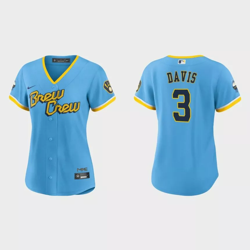 Women Milwaukee Brewers Jonathan Davis Powder Blue 2022 City Connect Replica Jersey