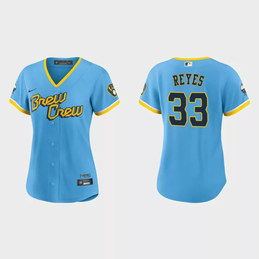 Women Milwaukee Brewers Pablo Reyes Powder Blue 2022 City Connect Replica Jersey