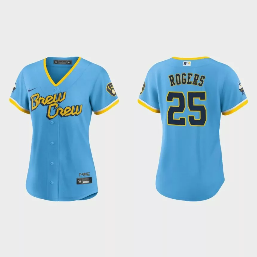 Women Milwaukee Brewers Taylor Rogers Powder Blue 2022 City Connect Replica Jersey