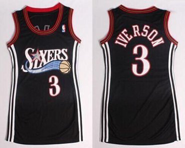 Women NBA 76ers #3 Allen Iverson Black Dress Stitched NBA Jersey