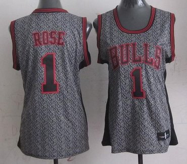 Women NBA Bulls #1 Derrick Rose Grey Static Fashion Jersey