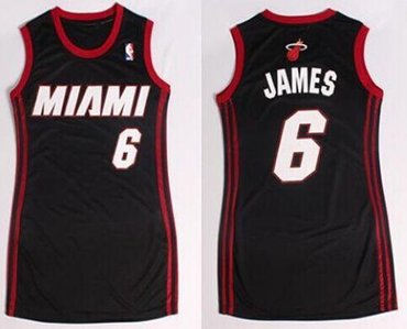 Women NBA Heat #6 LeBron James Black Dress NBA Jersey