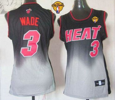 Women NBA Miami Heat #3 Dwyane Wade Black-Grey With Finals Patch Fadeaway Fashion Stitched NBA Jersey