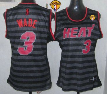 Women NBA Miami Heat #3 Dwyane Wade Black-Grey With Finals Patch Groove Stitched NBA Jersey