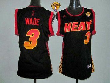 Women NBA Miami Heat #3 Dwyane Wade Black With Finals Patch Vibe Stitched NBA Jersey