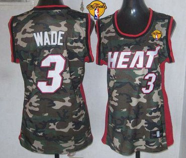 Women NBA Miami Heat #3 Dwyane Wade Camo With Finals Patch Stealth Collection Stitched NBA Jersey