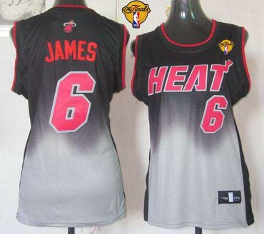 Women NBA Miami Heat #6 LeBron James Black-Grey With Finals Patch Fadeaway Fashion Stitched NBA Jersey