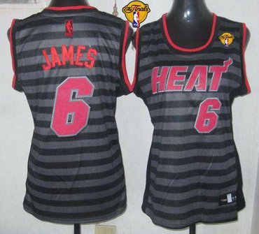 Women NBA Miami Heat #6 LeBron James Black-Grey With Finals Patch Groove Stitched NBA Jersey